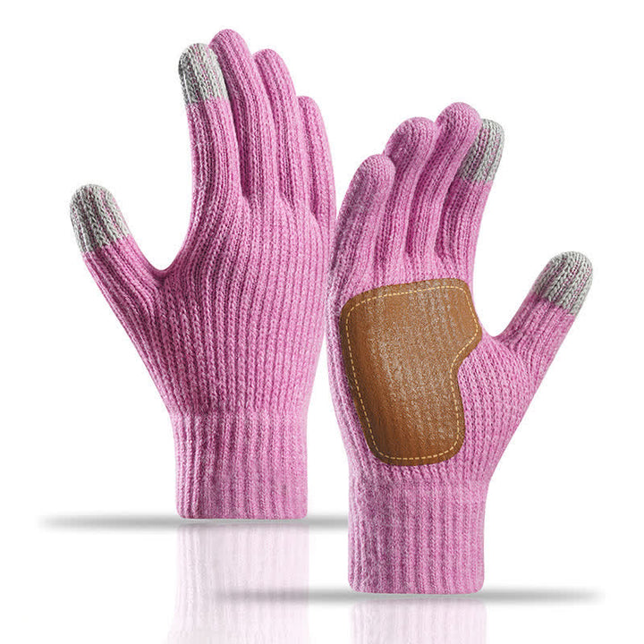 Gants tricotés chauds avec paume en cuir antidérapante et renforts antidérapants - Violet clair - image 16
