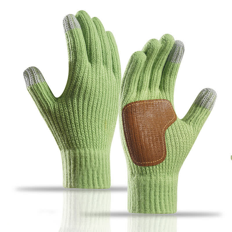 Gants tricotés chauds avec paume en cuir antidérapante et renforts antidérapants - Vert - image 0