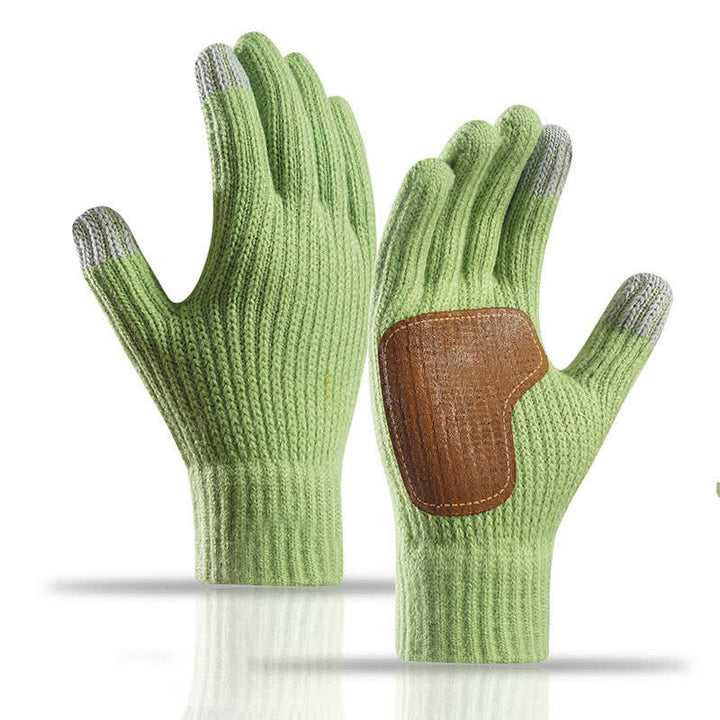 Gants tricotés chauds avec paume en cuir antidérapante et renforts antidérapants - Vert - image 0