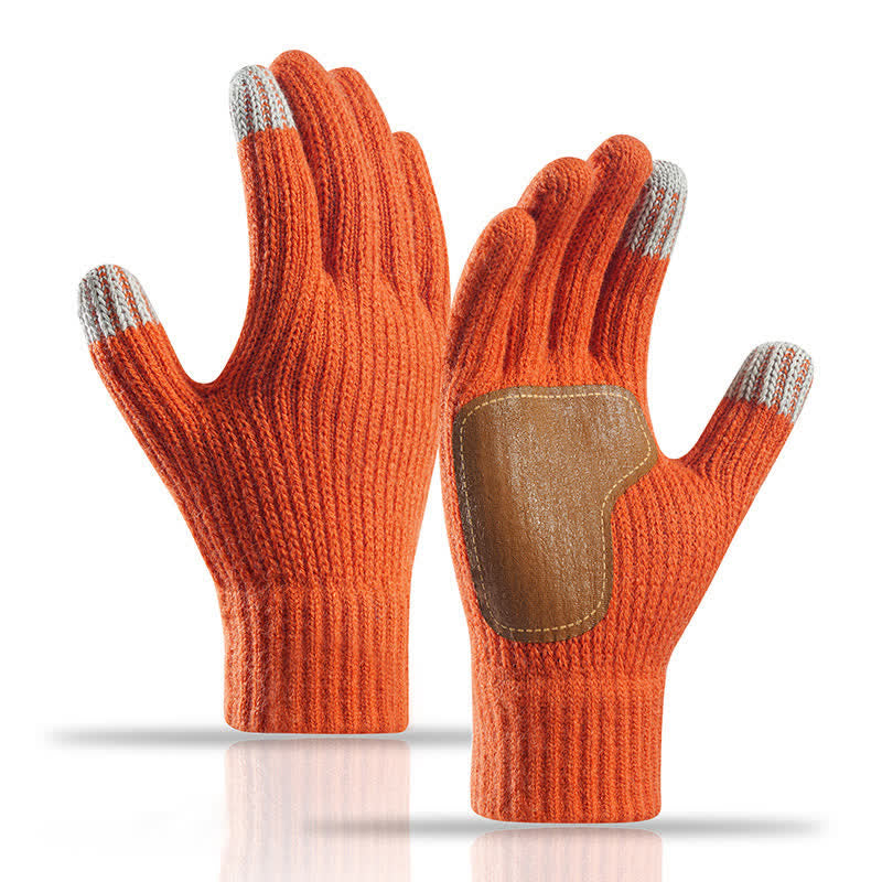 Gants tricotés chauds avec paume en cuir antidérapante et renforts antidérapants - Orange - image 16