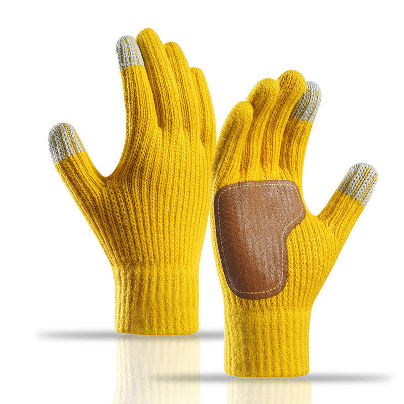 Gants tricotés chauds avec paume en cuir antidérapante et renforts antidérapants - Jaune - image 14