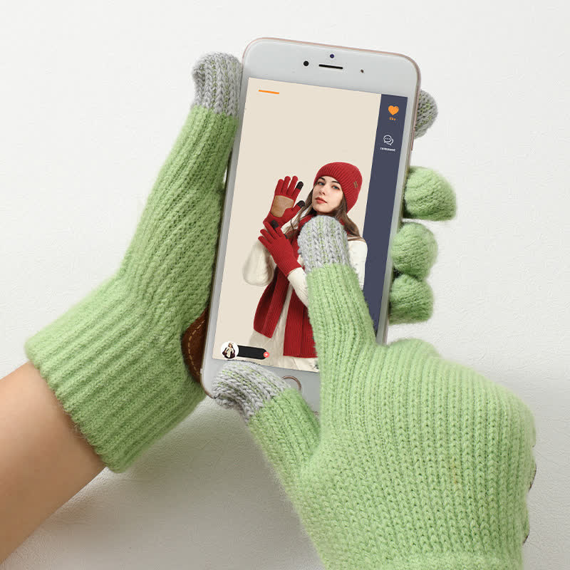 Gants tricotés chauds avec paume en cuir antidérapante et renforts antidérapants - image 1
