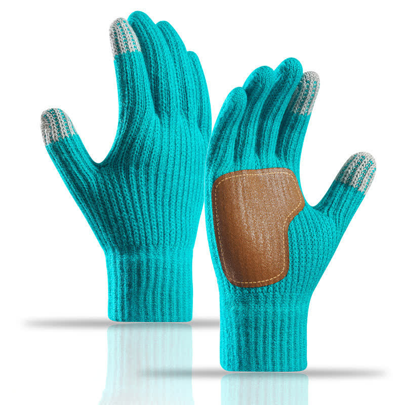 Gants tricotés chauds avec paume en cuir antidérapante et renforts antidérapants - Lac Bleu - image 15