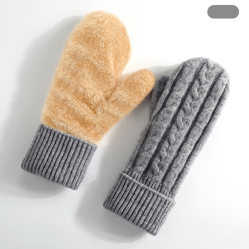 Gants tricotés doublés en polaire pour temps froid, doigts entiers, gants tricotés. - Gris - Style n° 3 - image 10