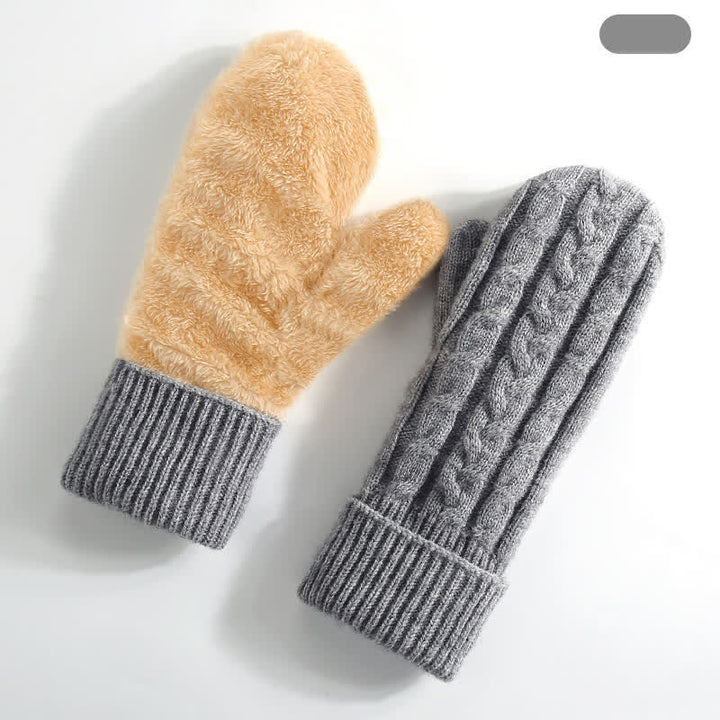Gants tricotés doublés en polaire pour temps froid, doigts entiers, gants tricotés. - Gris - Style n° 3 - image 10