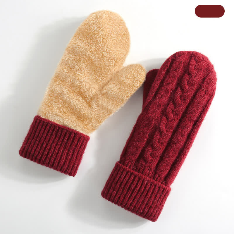 Gants tricotés doublés en polaire pour temps froid, doigts entiers, gants tricotés. - Rouge - Style n° 3 - image 22