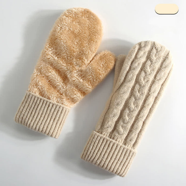 Gants tricotés doublés en polaire pour temps froid, doigts entiers, gants tricotés. - Beige - Style n° 3 - image 13