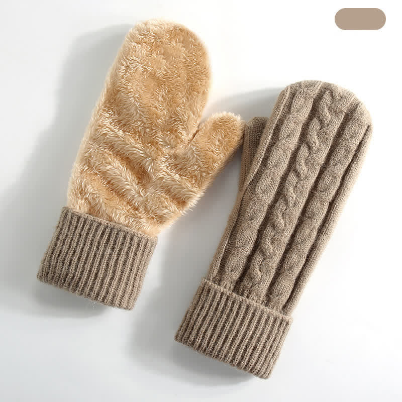 Gants tricotés doublés en polaire pour temps froid, doigts entiers, gants tricotés. - Kaki - Style n° 3 - image 16