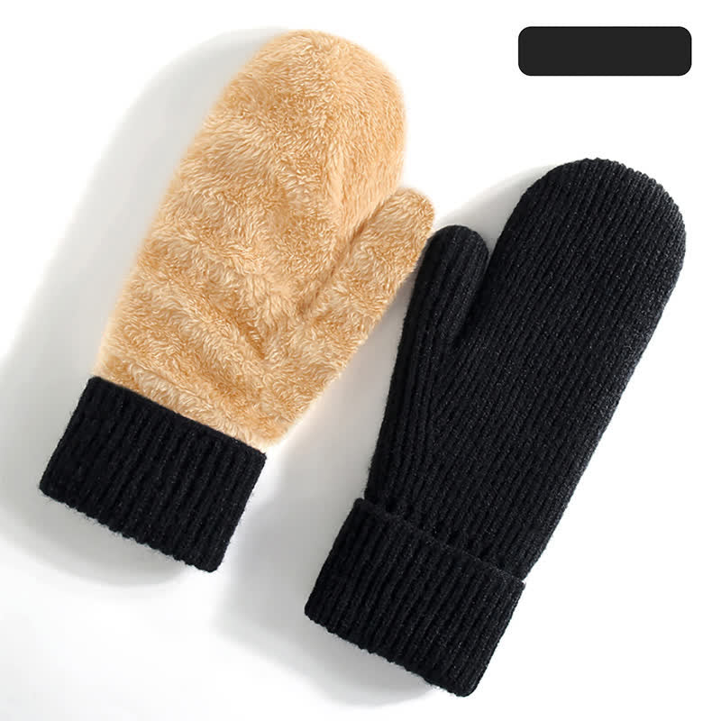 Gants tricotés doublés en polaire pour temps froid, doigts entiers, gants tricotés. - Noir - Style n° 1 - image 17