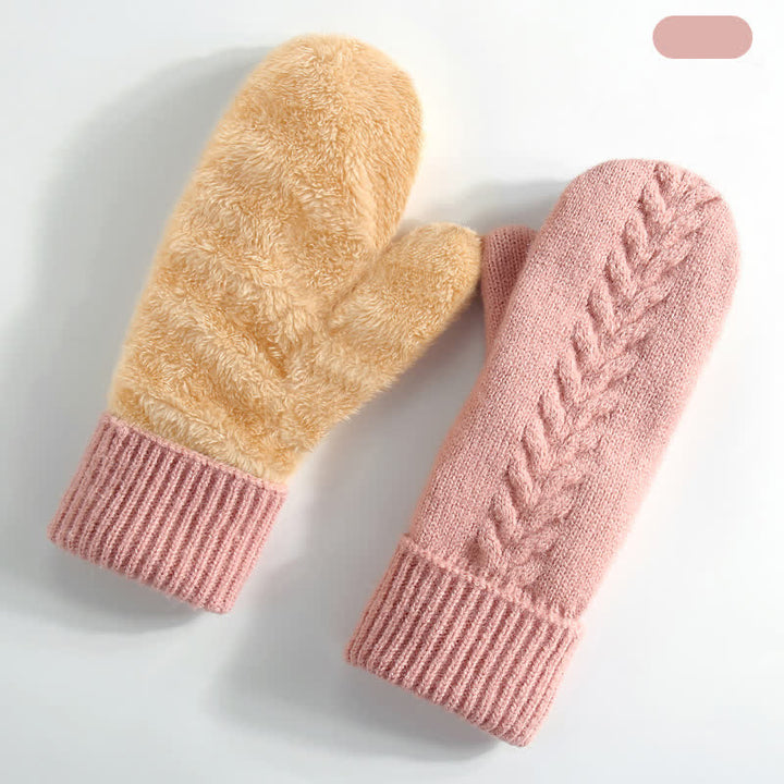 Gants tricotés doublés en polaire pour temps froid, doigts entiers, gants tricotés. - Rose - Style n° 2 - image 24
