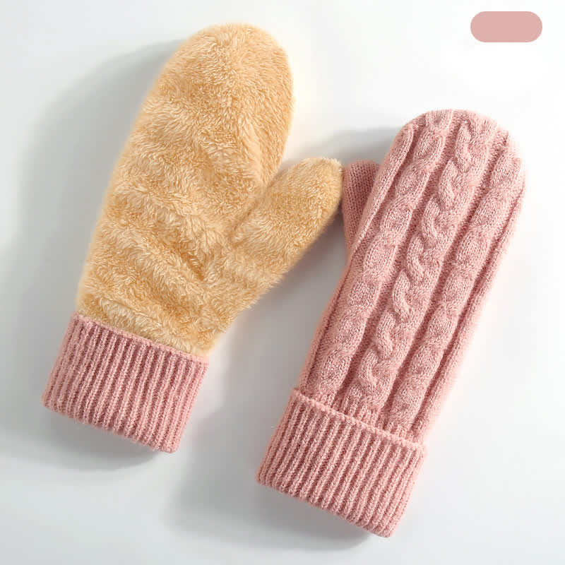 Gants tricotés doublés en polaire pour temps froid, doigts entiers, gants tricotés. - Rose - Style n° 3 - image 25