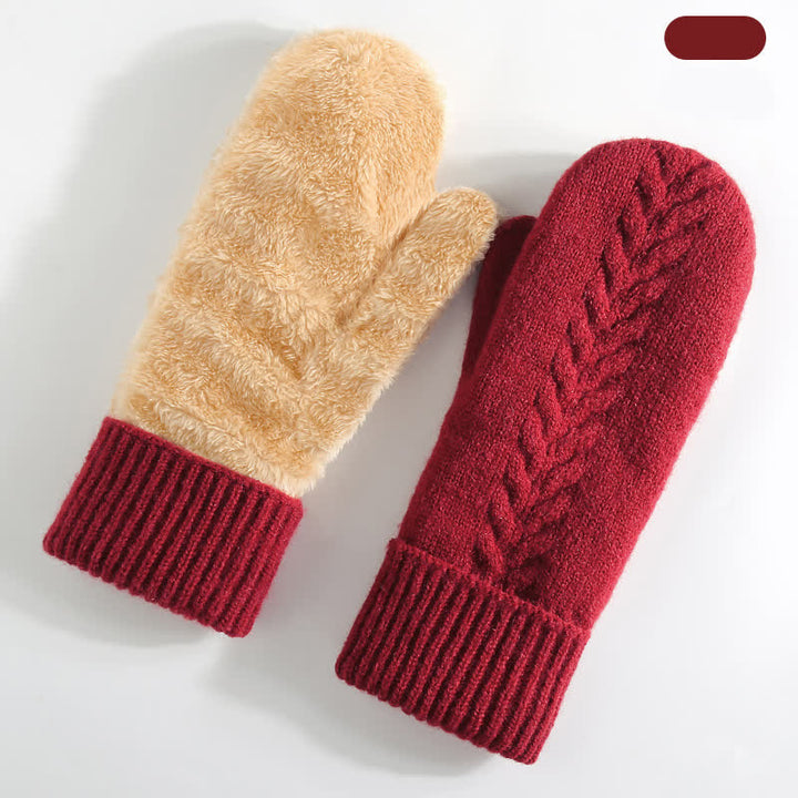 Gants tricotés doublés en polaire pour temps froid, doigts entiers, gants tricotés. - Rouge - Style n° 2 - image 21