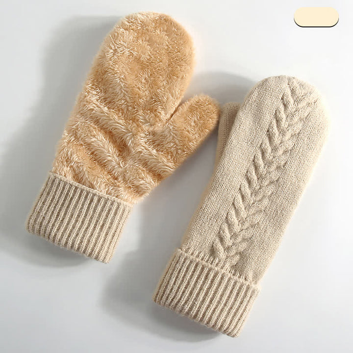 Gants tricotés doublés en polaire pour temps froid, doigts entiers, gants tricotés. - Beige - Style n° 2 - image 12