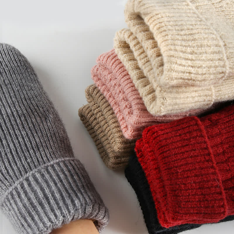 Gants tricotés doublés en polaire pour temps froid, doigts entiers, gants tricotés. - image 5