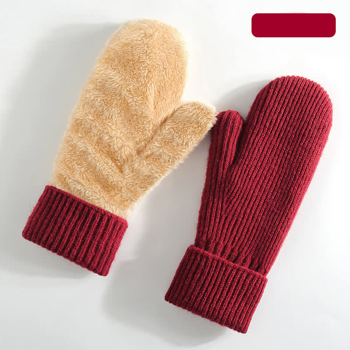 Gants tricotés doublés en polaire pour temps froid, doigts entiers, gants tricotés. - Rouge - Style n° 1 - image 20