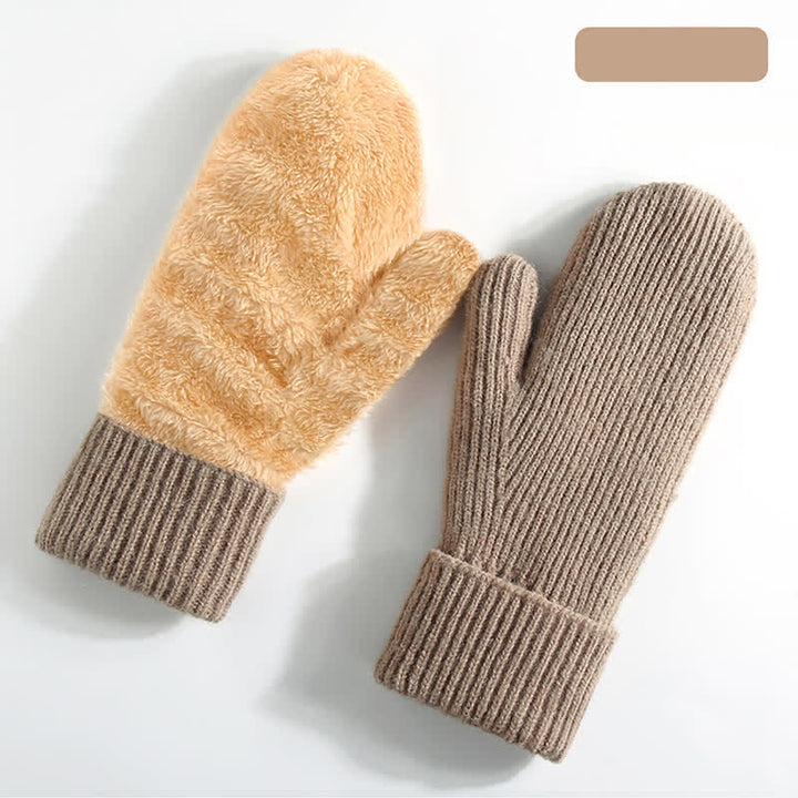 Gants tricotés doublés en polaire pour temps froid, doigts entiers, gants tricotés. - Kaki - Style n° 1 - image 14