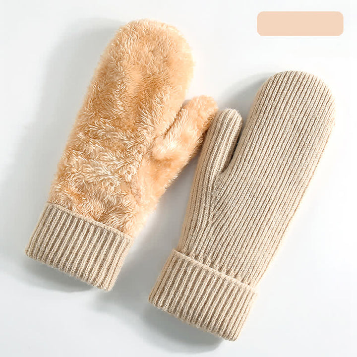 Gants tricotés doublés en polaire pour temps froid, doigts entiers, gants tricotés. - Beige - Style n° 1 - image 11