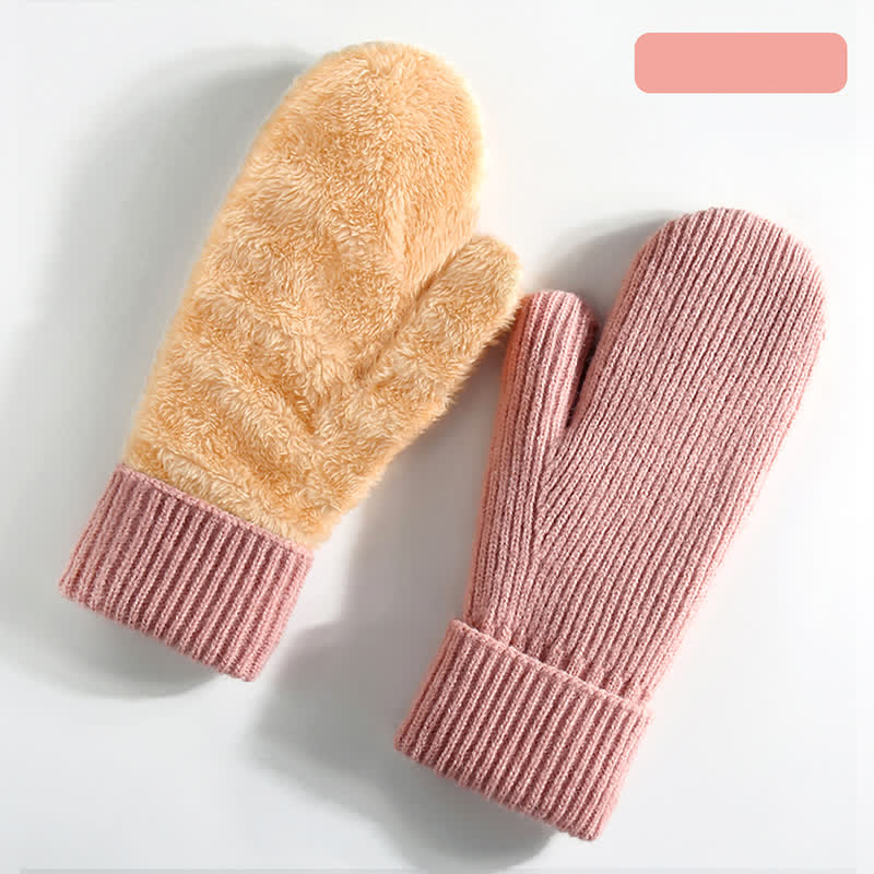 Gants tricotés doublés en polaire pour temps froid, doigts entiers, gants tricotés. - Rose - Style n° 1 - image 23