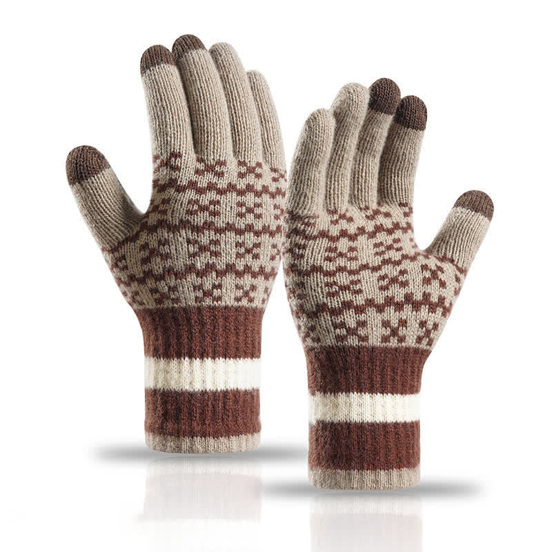 Gants tricotés à motif géométrique chic de style ethnique - Kaki - image 0