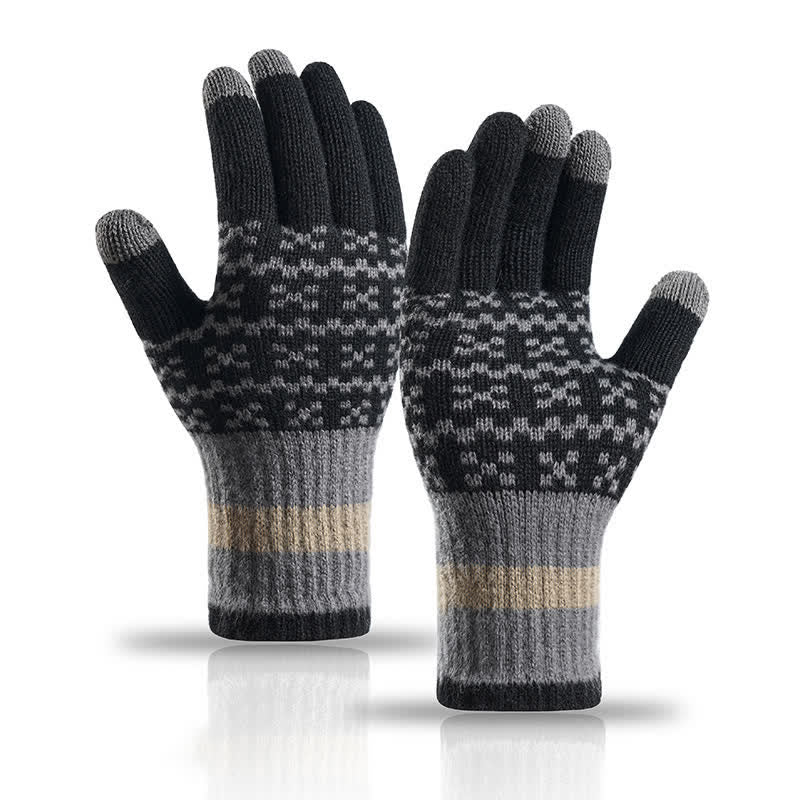 Gants tricotés à motif géométrique chic de style ethnique - Noir - image 8