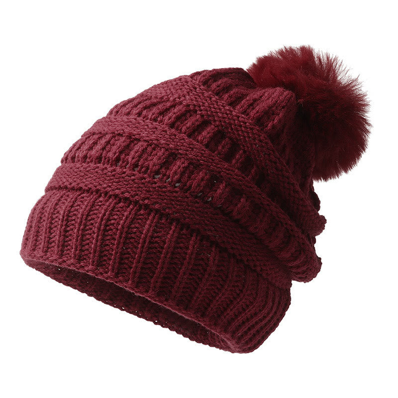 Bonnet d'hiver chaud pour femme, tricoté et muni d'un pompon. - Vin - M (22"-22 7/8") - image 5