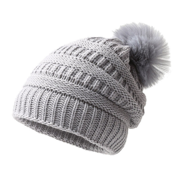Bonnet d'hiver chaud pour femme, tricoté et muni d'un pompon. - Gris - M (22"-22 7/8") - image 4