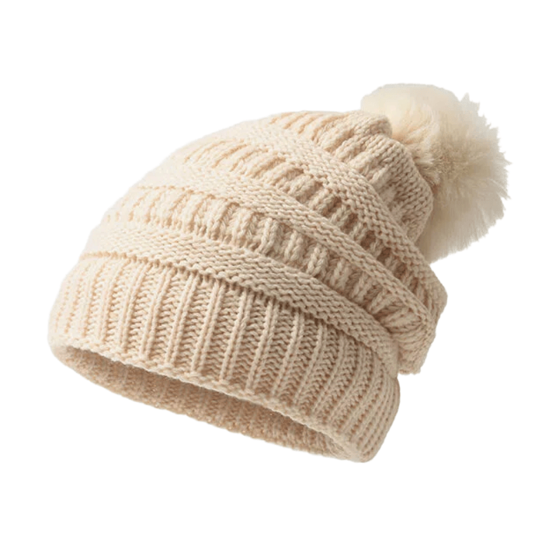 Bonnet d'hiver chaud pour femme, tricoté et muni d'un pompon. - Abricot - M (22"-22 7/8") - image 0