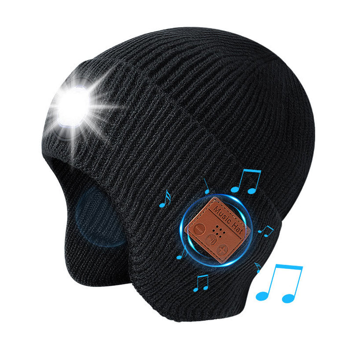 Bonnet tricoté d'hiver avec musique et éclairage Bluetooth détachable - Noir - Bluetooth + Lumière - M (22"-22 7/8") - image 0