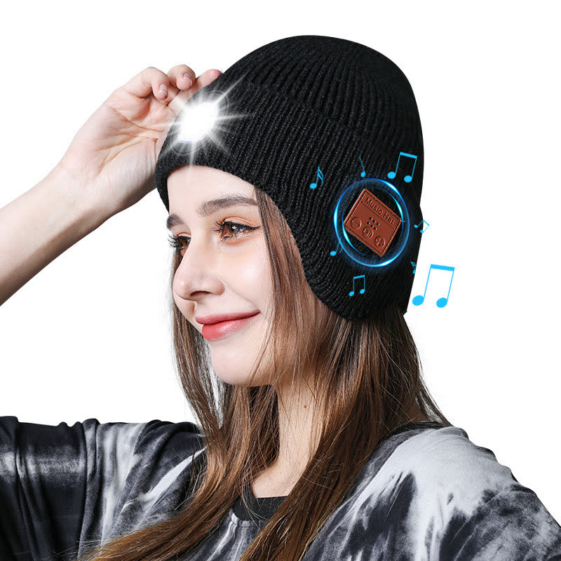 Bonnet tricoté d'hiver avec musique et éclairage Bluetooth détachable - image 1