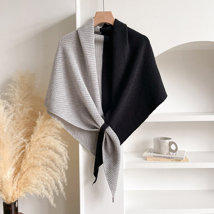 Écharpe châle triangulaire élégante bicolore pour femme, idéale pour l'hiver. - Noir Gris - image 8