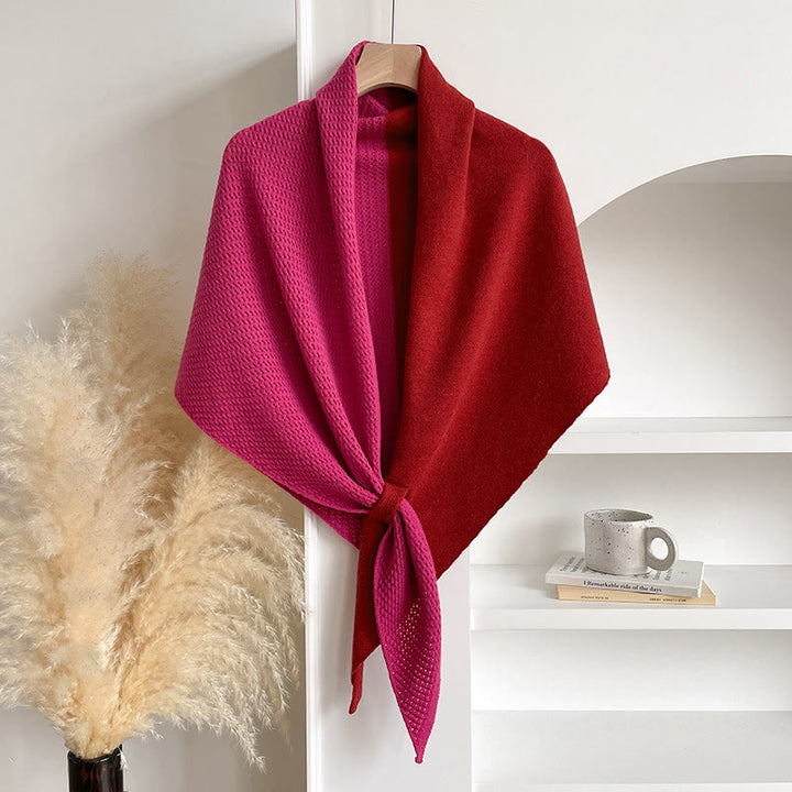 Écharpe châle triangulaire élégante bicolore pour femme, idéale pour l'hiver. - Rose rouge - image 1
