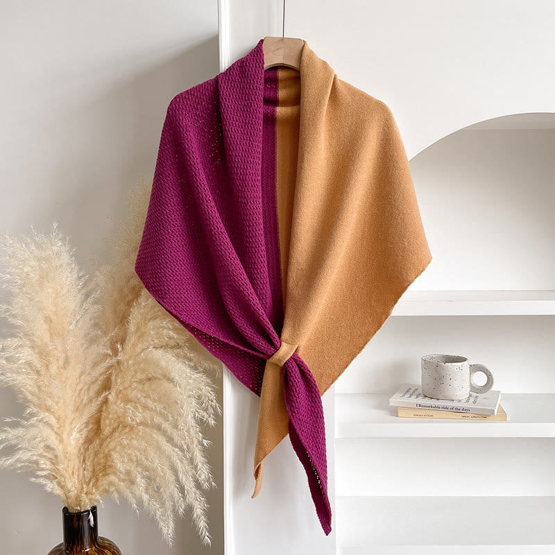 Écharpe châle triangulaire élégante bicolore pour femme, idéale pour l'hiver. - Jaune violet - image 2