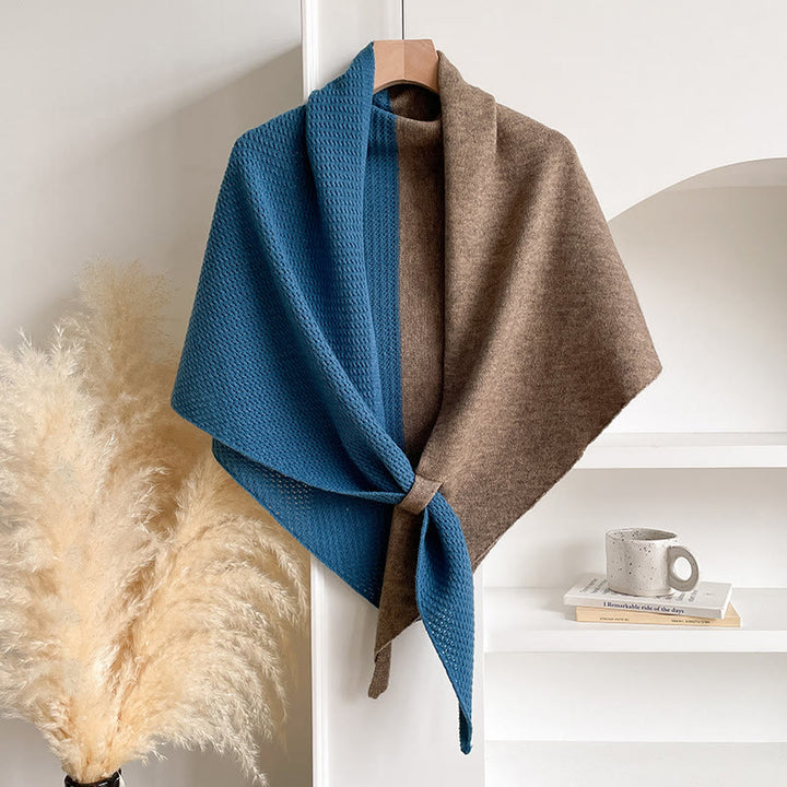 Écharpe châle triangulaire élégante bicolore pour femme, idéale pour l'hiver. - Chameau bleu - image 7