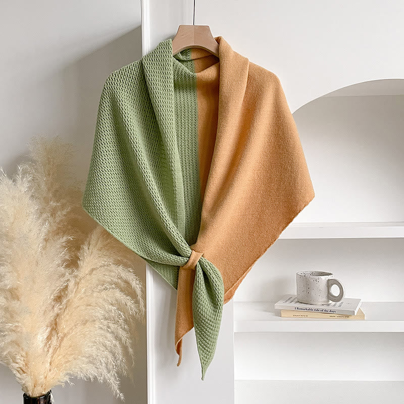 Écharpe châle triangulaire élégante bicolore pour femme, idéale pour l'hiver. - Jaune Vert - image 5