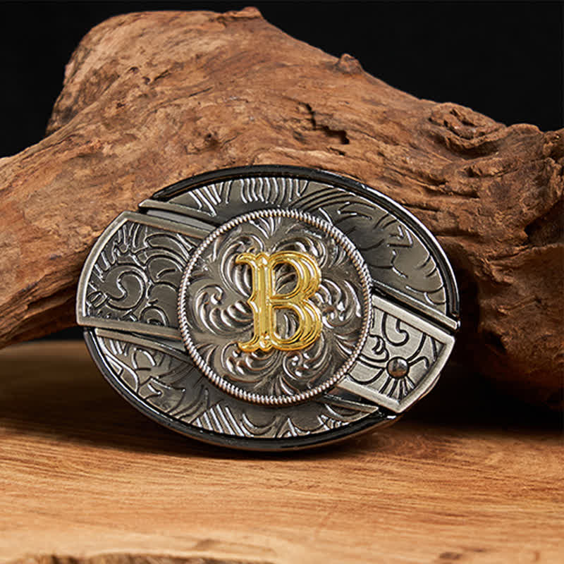 Ceinture en cuir bicolore avec boucle de couteau dissimulée et initiale à faire soi-même - B - Sans ceinture - image 0