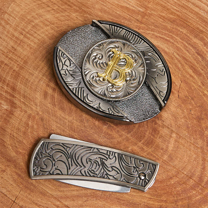 Ceinture en cuir bicolore avec boucle de couteau dissimulée et initiale à faire soi-même - image 2