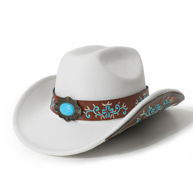 Chapeau de cowboy turquoise à écusson brodé pour homme avec ceinture à bord - Blanc - M (22"-22 7/8") - image 2