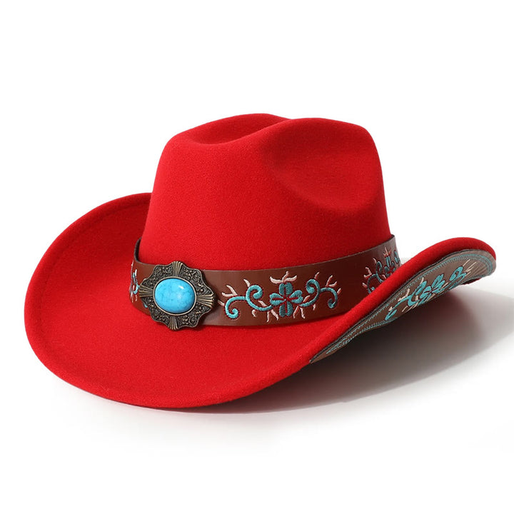 Chapeau de cowboy turquoise à écusson brodé pour homme avec ceinture à bord - Rouge - M (22"-22 7/8") - image 9