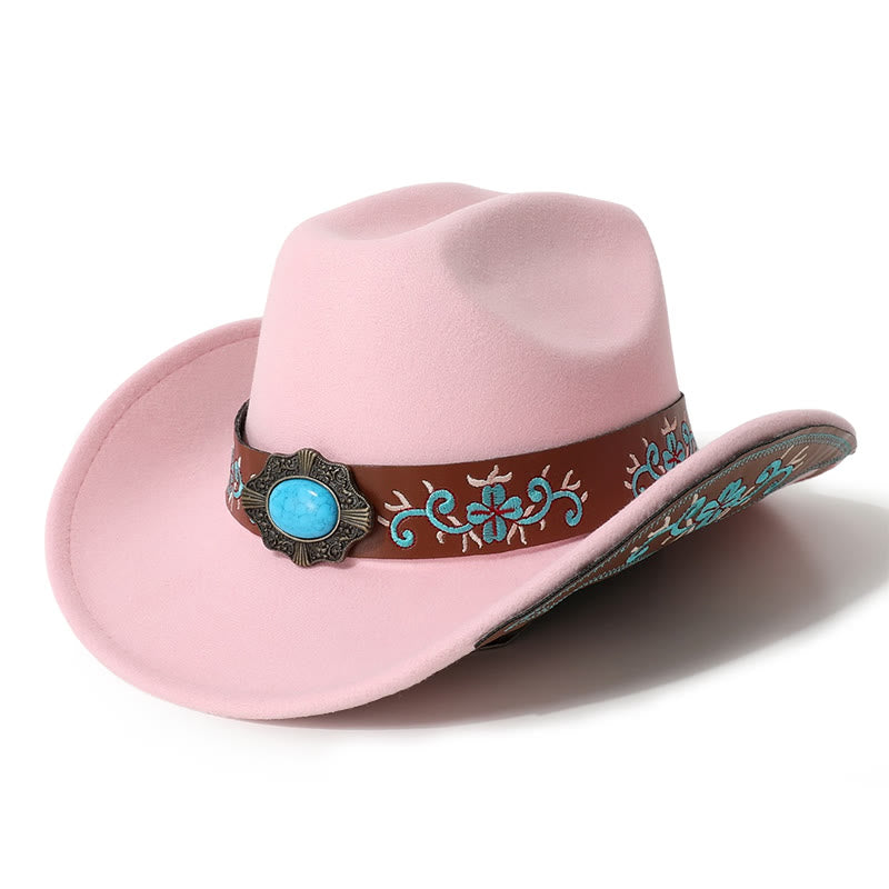 Chapeau de cowboy turquoise à écusson brodé pour homme avec ceinture à bord - Rose - M (22"-22 7/8") - image 3