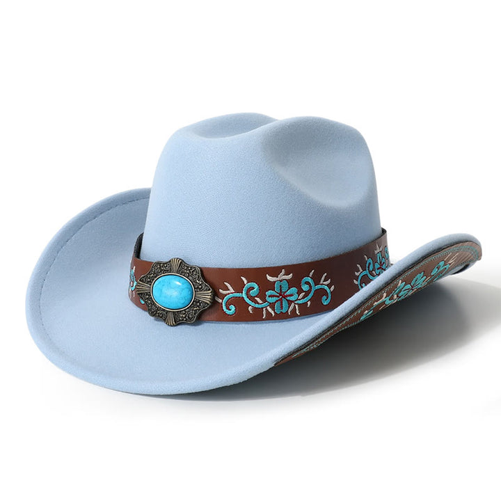 Chapeau de cowboy turquoise à écusson brodé pour homme avec ceinture à bord - Bleu ciel - M (22"-22 7/8") - image 7