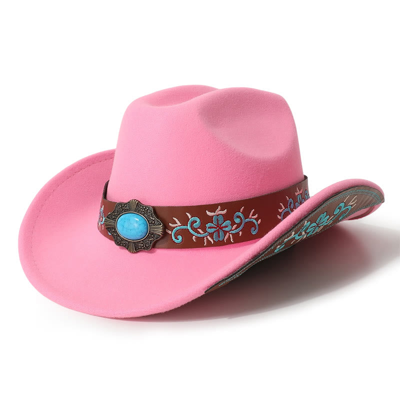 Chapeau de cowboy turquoise à écusson brodé pour homme avec ceinture à bord - Rose foncé - M (22"-22 7/8") - image 5