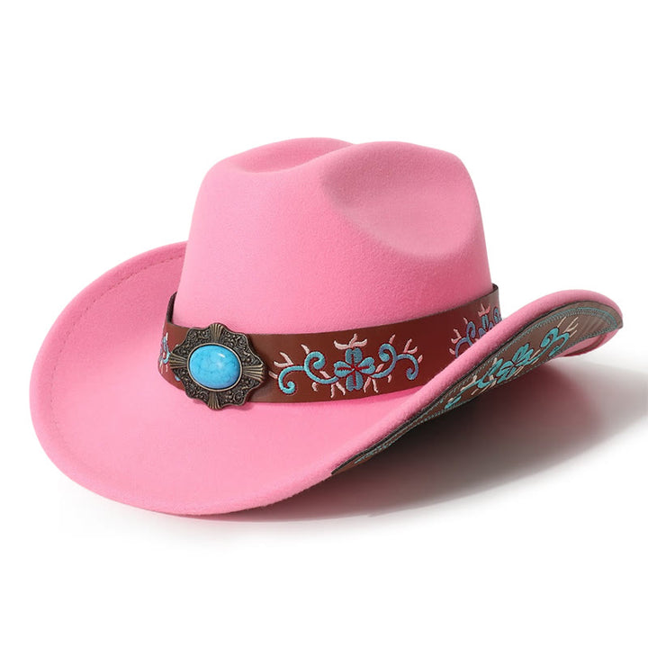 Chapeau de cowboy turquoise à écusson brodé pour homme avec ceinture à bord - Rose foncé - M (22"-22 7/8") - image 5
