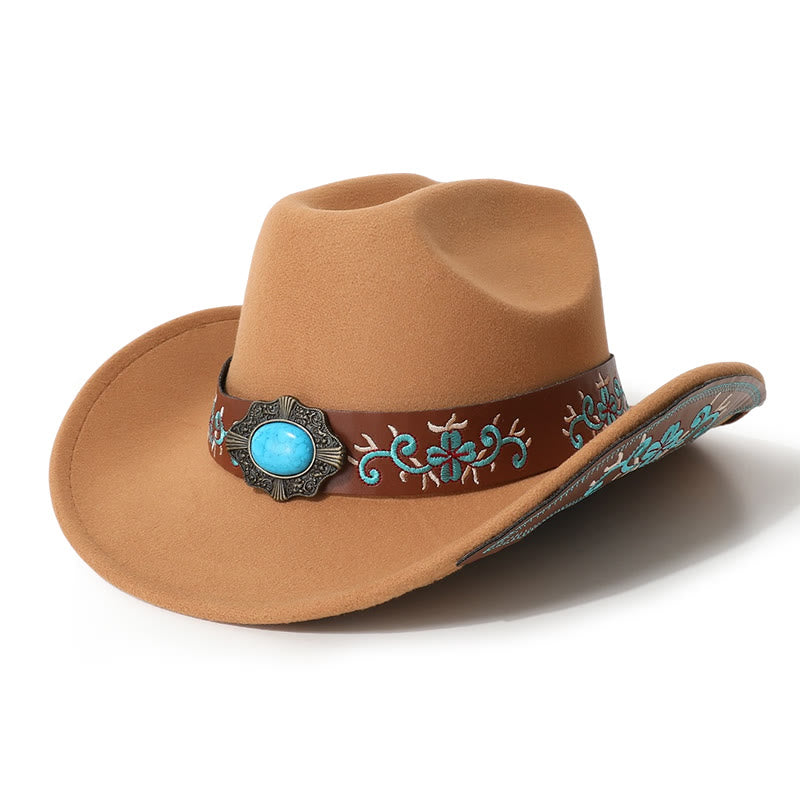 Chapeau de cowboy turquoise à écusson brodé pour homme avec ceinture à bord - Chameau - M (22"-22 7/8") - image 6