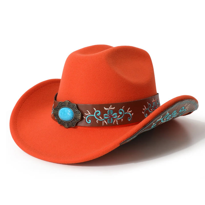 Chapeau de cowboy turquoise à écusson brodé pour homme avec ceinture à bord - Orange - M (22"-22 7/8") - image 8