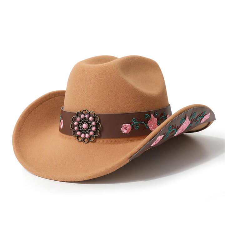 Chapeau de cowboy brodé de roses pour homme avec ceinture à bord - Kaki - M (22"-22 7/8") - image 3
