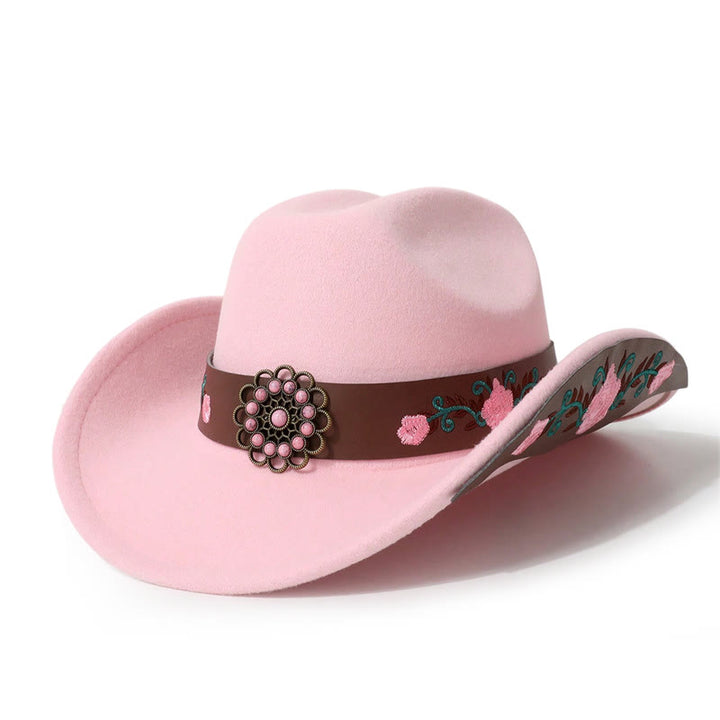 Chapeau de cowboy brodé de roses pour homme avec ceinture à bord - Rose - M (22"-22 7/8") - image 2