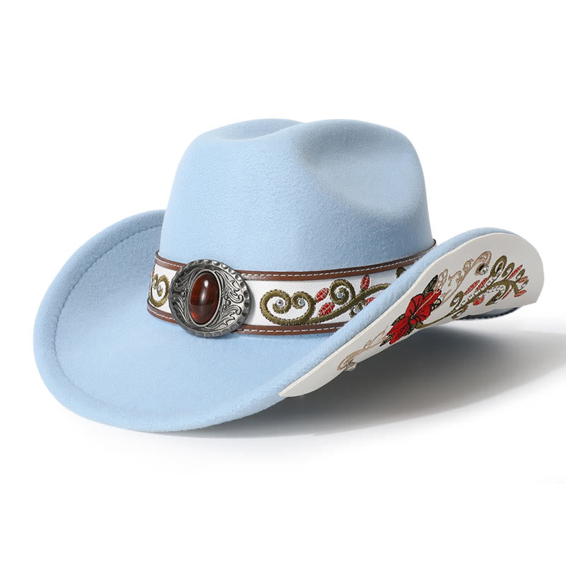 Chapeau de cowboy pour homme avec bord brodé de fleurs et ceinture rubis - Bleu ciel - M (22"-22 7/8") - image 2