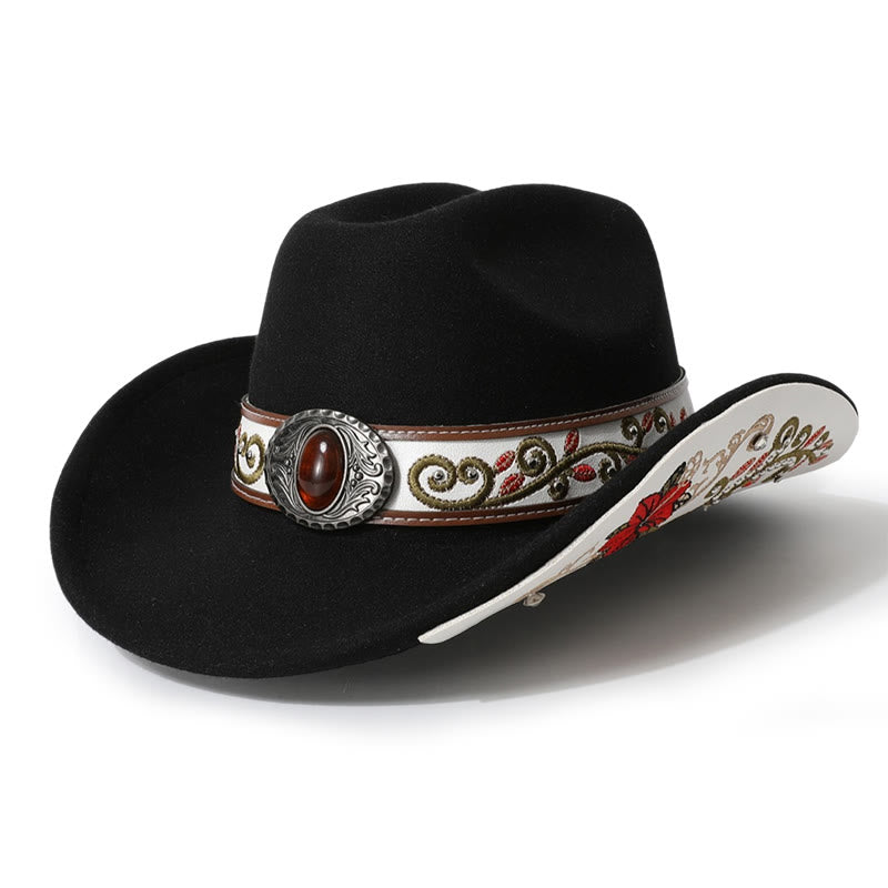 Chapeau de cowboy pour homme avec bord brodé de fleurs et ceinture rubis - Noir - M (22"-22 7/8") - image 9