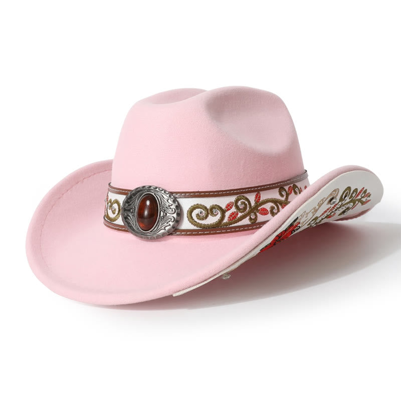 Chapeau de cowboy pour homme avec bord brodé de fleurs et ceinture rubis - Pink - M (22"-22 7/8") - image 8