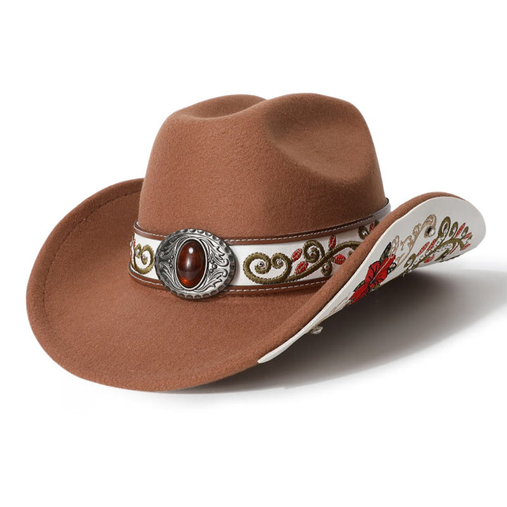Chapeau de cowboy pour homme avec bord brodé de fleurs et ceinture rubis - Brun - M (22"-22 7/8") - image 5